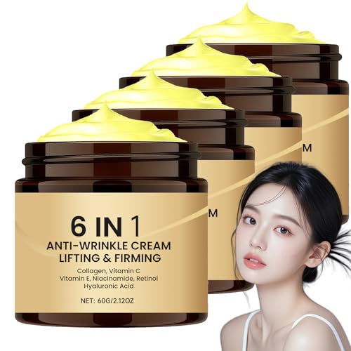 Crema facial antiarrugas de colágeno 6N1 con niacinamida, retinol, ácido hialurónico, crema reafirmante facial 6iN1, hidratante antiedad de colágeno, hidratación profunda día noche para hombres y