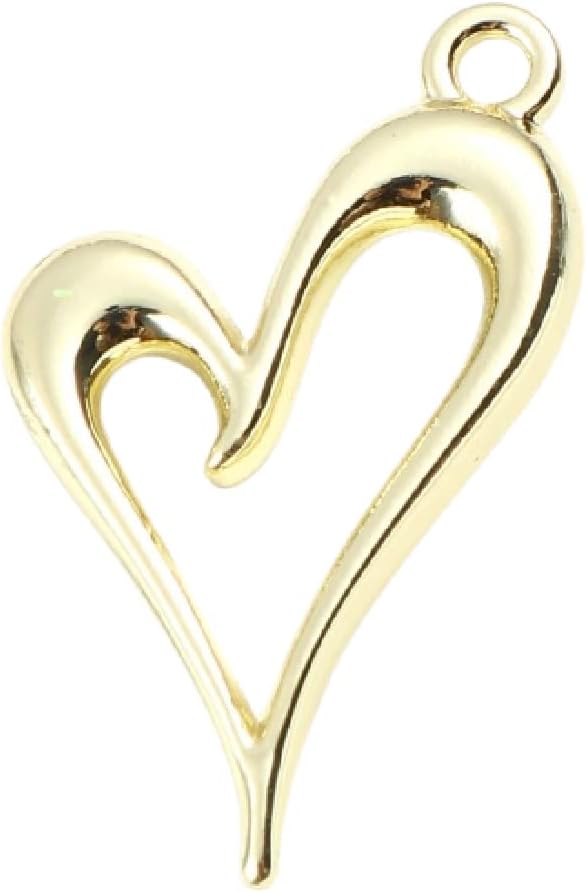 PEPPERLONELY 10PC Gold-Plated Alloy Heart Charms Pendants 24x15mm