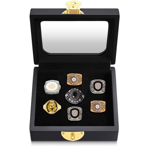 Equsion 7 Slots Ring Display Case Wooden Box Window for Championship Rings