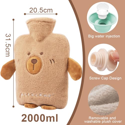 FIVAVA Wärmflasche mit Bezug 2L, Wärmeflasche Groß mit Kuschelweichem Bezug, Süße Wärmflasche Tier, Hot Water Bottle zur Schmerzlinderung,Geschenke für Familie und Freunde