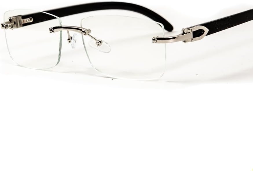 Retro 90's Rimless Luxury Men's Classic Rectangle Silver Metal Frame Eye Glasses Vintage Black Arm Square Hip Hop Clear Lens Rectangular Eye Glasses For Men - Image 6