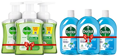 Image of Dettol Foaming Handwash Pump - Aloe Coconut (Pack of 3-250ml each) & Dettol Liquid Disinfectant for Personal Hygiene, Surface Disinfection, Floor Cleaner (Menthol Cool, 200ml, Pack of 3)