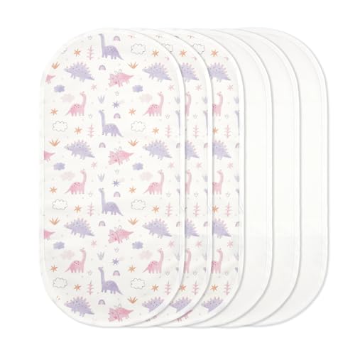 Image of TILLYOU Waterproof Changing Pad Liners 6 Pack, 100% Cotton Reusable Cloth Diaper Liners, Dinosaur