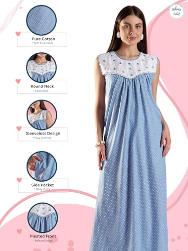 Image of 9shines Label Cotton Sleeveless Nighty | All Over Print Maxi Night wear for Women | Full Length Night Gown Night Dress for Women Stylish (Cotton Sleeveless 25)