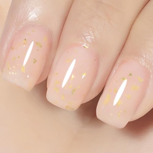 YTD Likomey Nude Gel Nail Polish,15ml Nude Pink Gold Foil