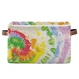 susiyo Circle Tie Dye Open Storage Bins 1 Pack, Large Canvas Storage Baskets with PU Handles Collapsible Storage Box Organizers for Home Closet...