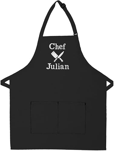 THE APRONPLACE Delantal personalizado, diseño de cuchillos de chef bordados, añade un nombre