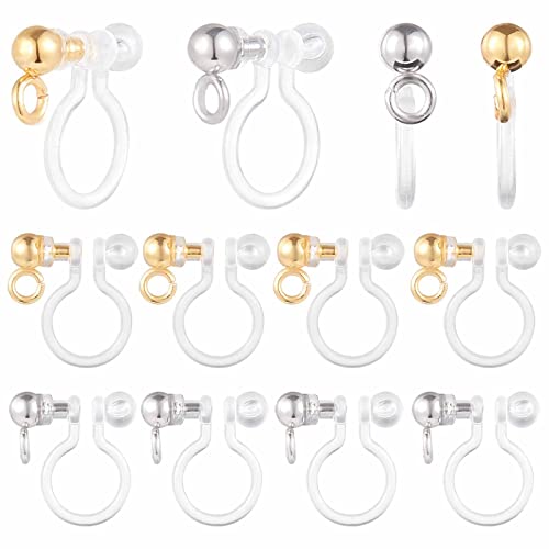 SUNNYCLUE 1 Box 20Pcs Clip on Earring Converter Transparent U Type Earring Cilps Stainless Steel Components Non-Pierced Painless Findings for Jewellery Making Accessories DIY Craft