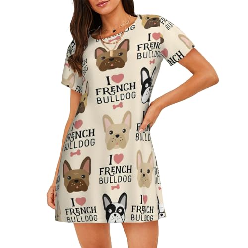 Robe de détente bouledogue français et vêtements de nuit légers pour femme