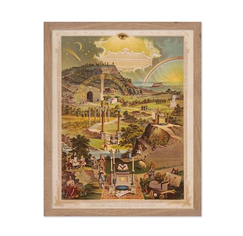 Poster Master Vintage Art Poster - From Darkness to Light - Great Wall Decor Gift for Home, Office, Living Room, Bedroom - Vintage Masonic Lithography - Freemasonry Art, 16x20 Beige Framed