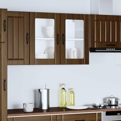 Lechnical Kitchen Wall Cabinet with Glass Door Lucca Brown Oak Engineered Wood,Kitchen Unit,Kitchen Wall Cabinet,Kitchen Wall Cabinet Storage-853854 - Image 5