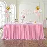 Leegleri Pink Polyester Table Skirt for 6ft Rectangle Table,Wrinkle Resistant Pleated Table Cloth for Baby Shower Wedding,Birthday Party,Gender Reveal,Dessert Cake Tables