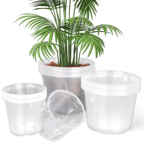 TAQIXI 24 Pack 6/8/10 Inch Clear Nursery Pots with Drainage Large Plastic Plant Pots for Seedlings Flowers Succulents Vegetable Indoor Outdoor Gardening (6 810 Inch)