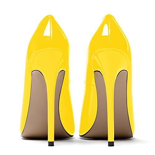 MODENCOCO Women's Slip On Patent Round Toe Stiletto High Heel Pumps Shoes 4.5 Inch4