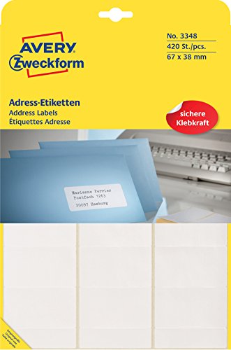 AVERY Zweckform 3348 Adress-Etiketten (Papier matt, 420 Etiketten, 67 x 38 mm) 1 Pack weiß