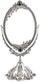 Feyarl Vintage Makeup Mirror Oval Floral Tabletop Mirror Double Side Rotating Vanity Mirror with Stand for Dressing Table Bedroom (Small)