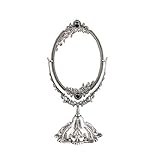 Feyarl Vintage Schminkspiegel mit Blumenmuster, oval, mit Ständer, Ankleidezimmer, doppelseitig, dekorativer Spiegel, Zinn (klein)