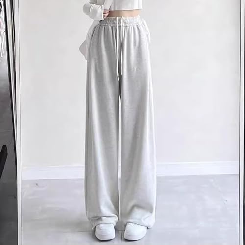 FGUUTYM Pantalon de jogging baggy pour adolescentes, jambe large, pantalon de loisirs décontracté, taille élastique, jogginghose sportive surdimensionnée Leggins 140/146 Fille (Gris, 10-12 ans) – vue 5