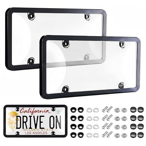 Uliche 2 Pack Universal Transparent Car License Plate Cover & Frames Combo Clear colorless License Plate Protector with Screws & Caps Rust-Proof Unbreakable for Most US Standard Cars