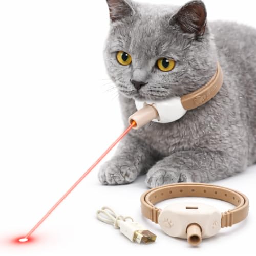 Coleira Interativa Para Gatos Com Laser Automático Recarregável USB Ajustável Antiestresse Inteligente Brinquedo Pet Para Gato Filhote E Adulto - Linha Premium (Branco Nude)