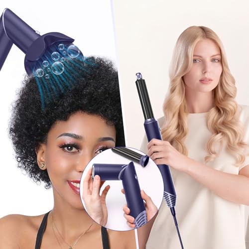 6 in 1 Blow Dryer Brush, Hair Dryer with Diffuser for Curly Hair, Negative Ionic Hair Dryer Brush Set, Air Curling Iron Air Styler, Brush Blow Dryer Straight, Volumize, Drying Hair Styling Tool