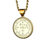 Gems_Hub PEND_FIZA_1463 Halskette mit Engelsiegel-Gravur, 24 mm, mit 45,7 cm langer französischer Kordelkette, Sterlingsilber, vergoldet, Unisex-Geschenk, Schmuck