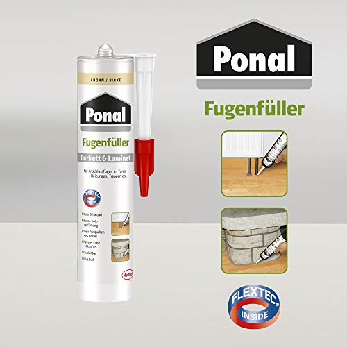 Ponal Parkett & Laminat Fugenfüller Ahorn, elastische Fugenmasse für Anschluss- und Dehnungsfugen, lösemittel-, wasser- und silikonfreie Dichtmasse, 1x280ml Kartusche, Ahorn/Birke