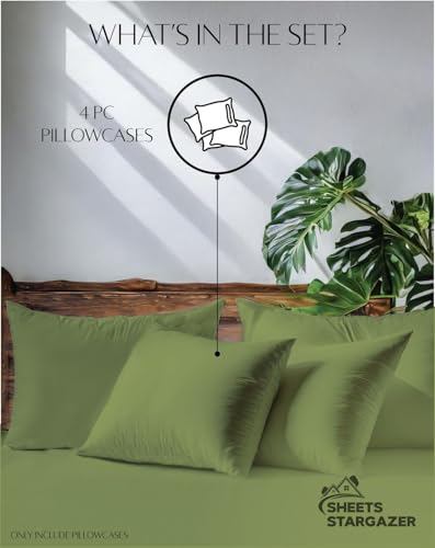 Image of 1000 Thread Count 100% Egyptian Cotton Pillow Cases, Set of 4 Pillowcase, Long-Staple 100% Cotton Breathable, Soft Sateen Weave Bed Pillow Cover, 20 X 40 Inches Pillowcases Sage King Size