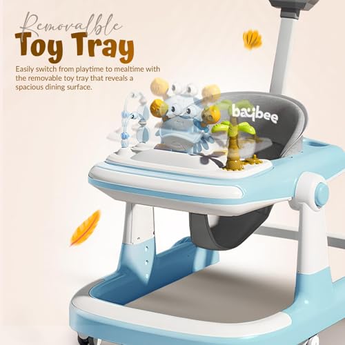 Image of Baybee 3 in 1 Baby Walker for 6-18 Month Baby Boy Girl, Push Walker for Kids with Parental Handle & Height Adjustable Toddler Activity Walker with Musical Bar (Blue)