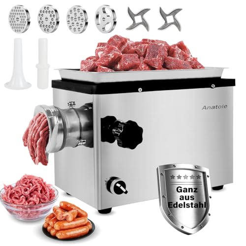 Anatole Fleischwolf Elektrisch Edelstahl Integral 1100W Profi Hackfleisch Maschine Multi...