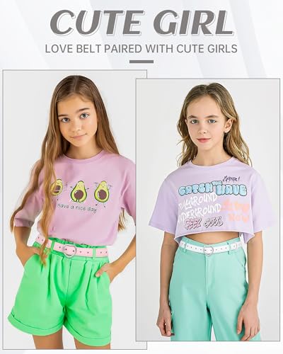 AWAYTR 2 Pack Kids Leather Girls Belt, with Heart Buckle for Pants Dress3