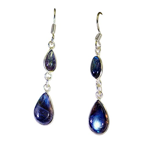Boucles d'oreilles en labradorite naturelle et argent 925 pour femme