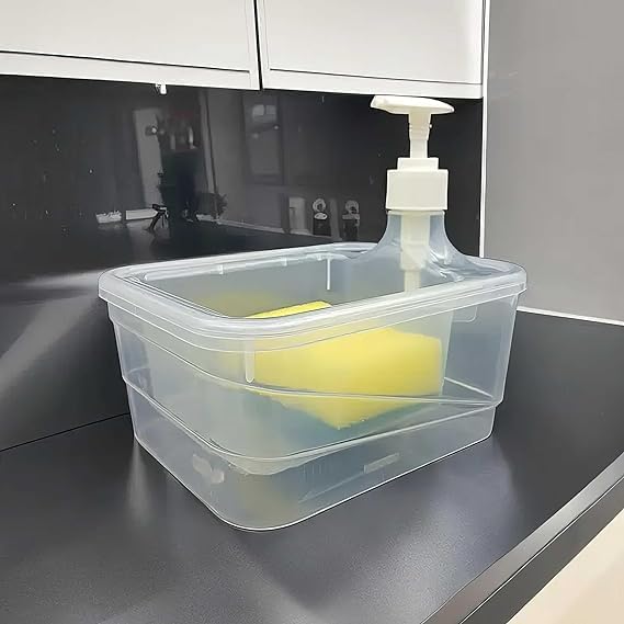 MY HANU 2 in 1 Liquid Soap Dispenser with Sponge Holder 1000 ml for Kitchen Bathroom Counter, Sink, Storage and Organization Sleek and Modern Design (Transparent) Dish Washing (B0D8XX152S) Amazon Price History, Amazon Price Tracker