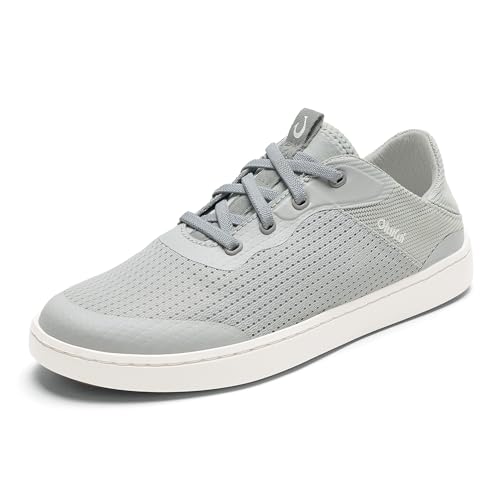 OluKai Kahakai Women's Waterproof Leather Athletic Sneakers, Versatile Lace-Up Shoes with Drop-in Heel, Water Resistant & Supportive, All-Day Comfort, Cloud Grey/Cloud Grey, 7.5