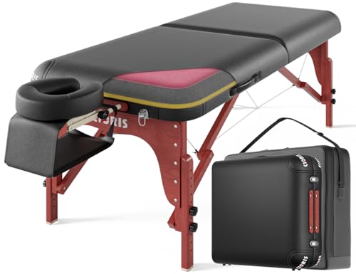 CLORIS 84" Luxury Massage Table Portable 2 Folding Lightweight Facial Salon Spa Tattoo Bed Height Adjustable with Carrying Bag & Wooden Leg Hold Up to 1500LBS