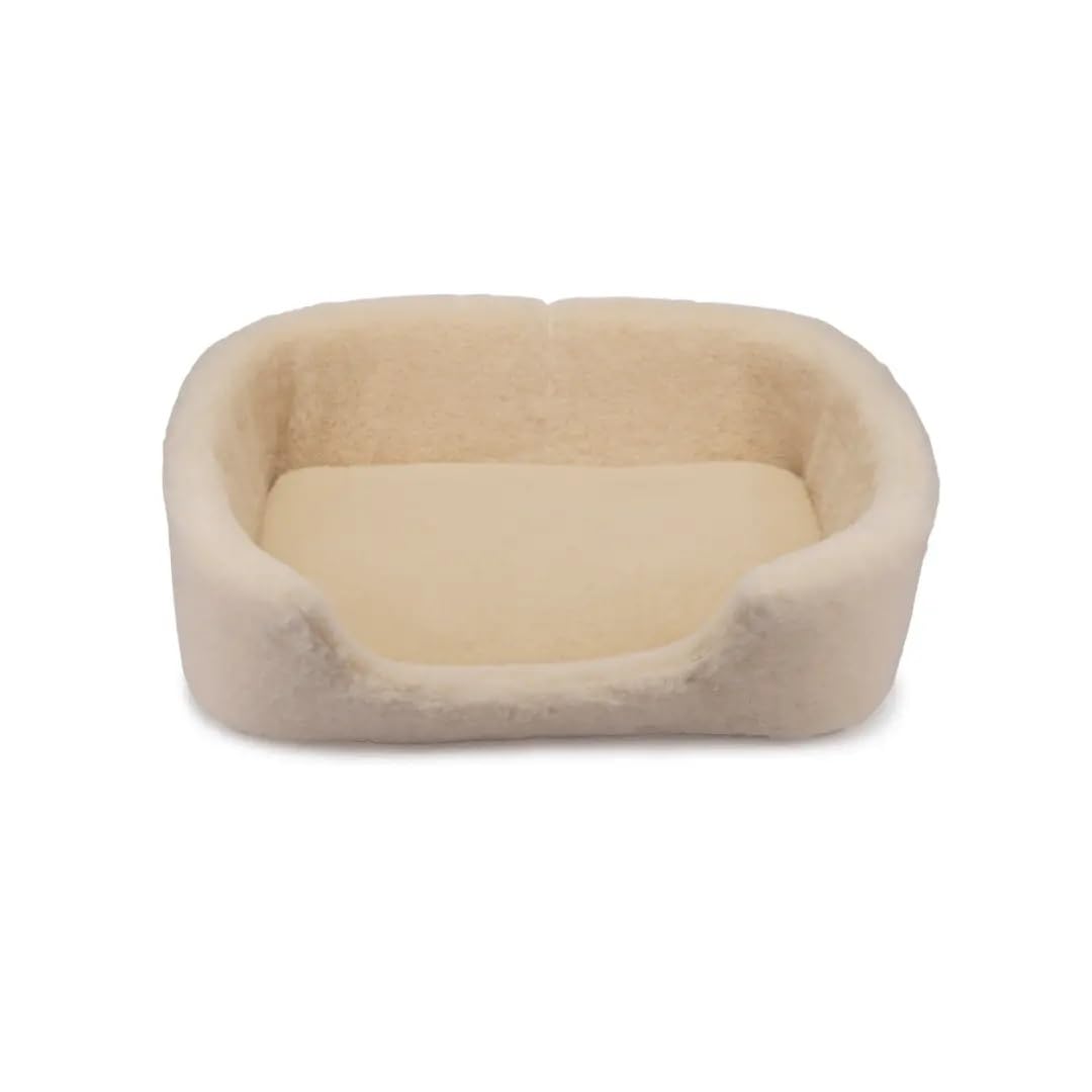 Cama para Perros de Lana de Oveja - Cama para Perros Pequeños y Medianos - 40x60cm - Cojín para Perros en Tejido Natural Transpirable - con Cojín Interior Extraíble - Natural