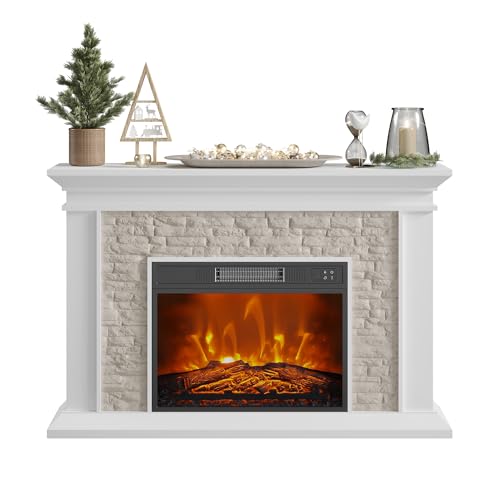 Dystler Electric Fireplace with Mantel, Freestanding Fireplace Heater with 23\" Insert Fireplace with Realistic Flame, Fire Place with Touch Screen Adjustable Flame Brightness and Speed, 1400W