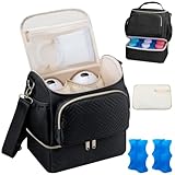 Wearable Breast Pump Bag with Cooler Compartment Compatible with Willow/Elvie/Medela/Momcozy M5/S12 Pro, Breast Milk Cooler Travel Bag with Ice Pack, Pumping Bags for Work, Black