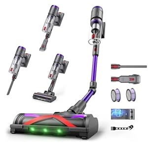 Circlio Akku Staubsauger, 600W/58000Pa/75Min, Laufzeit Staubsauger Kabellos mit Smart LED Display und Ladestation, Selbststehender Akkusauger mit Antitanglebürste für Teppich, Hartboden und Tierhaare