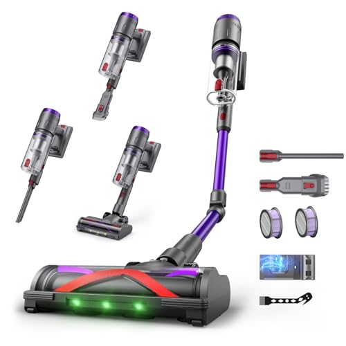 Circlio Aspiradora Sin Cable 58000Pa/600W/75Min, Escoba Aspiradora sin Cable de 1.6L, Pantalla Táctil LED Inteligente, Aspirador Inalámbrico Antienredo, Ideal para Suelos, Alfombras y Pelo de Mascotas