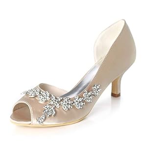 ZXMTYB Wedding Heels Peep Toe Wedding Shoes for Bride High Heels Rhinestones Bridal Shoes Satin Evening Party Prom Dress…
