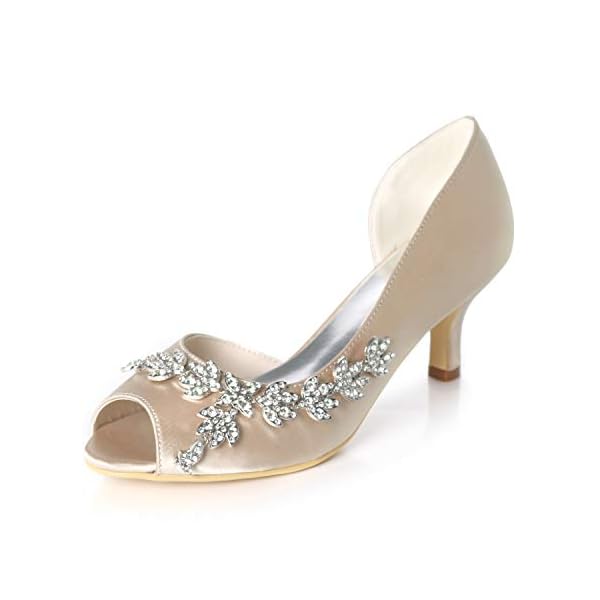 ZXMTYB Wedding Heels Peep Toe Wedding Shoes for Bride High Heels Rhinestones Bridal Shoes Satin Evening Party Prom Dress…