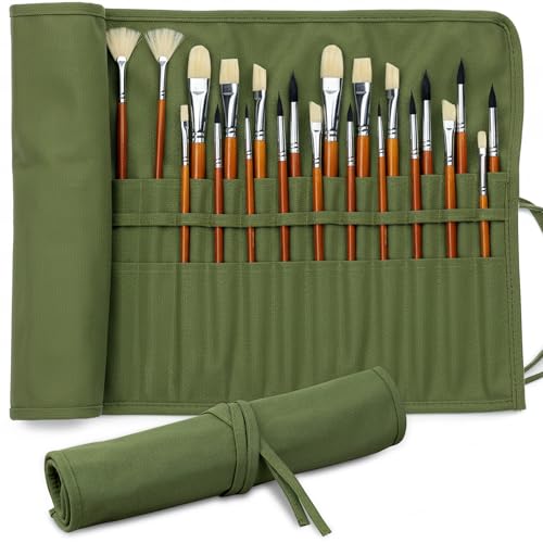 DUGATO Suporte de pincel de pintura dobrável com 30 compartimentos, organizador de pincéis de lona premium para artistas, estojo lavável de viagem para aquarela, acrílico, pintura a óleo, canetas e