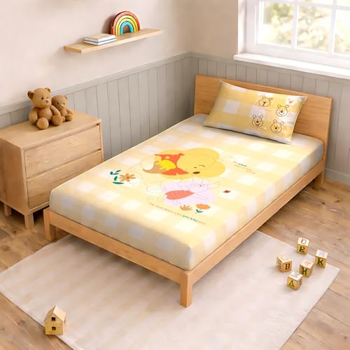 Image of Sassoon Disney Winnie The Pooh Digital Printed, Cotton Single Bedsheet, 300 TC, 1 Pillow Cover, Fade Resistant, Bedsheet for Kid's Bedroom, (1.50m X 2.35m)