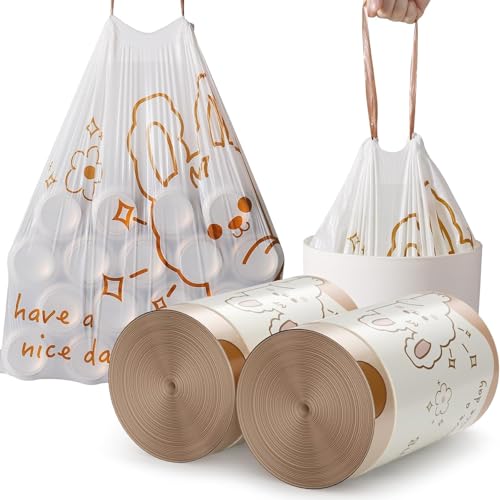Bolsas de basura pequeñas con cordón, bolsas de basura pequeñas para baño, 60 bolsas de basura para baño, cocina, impresión blanca, bolsas de basura pequeñas de 2 galones, bolsas de basura perfumadas