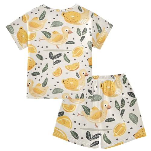 ALAZA Duck Lemon Polka Dot Pajamas Short Sleeve 2 Piece Sleepwear Top and Bottom Pajama Set Unisex2