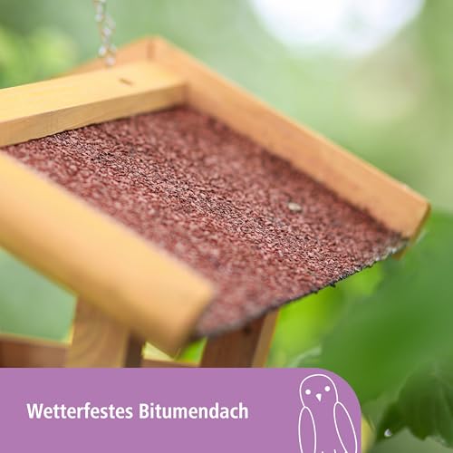 Kerbl Pet Futterhaus Stubbs, 29x28x18 cm, wetterfestes Bitumendach, mit Aufhängekette, mit Dachüberstand schützt Futter