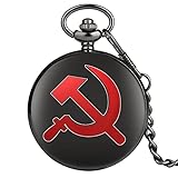  JTWMY Orologio da Tasca al Quarzo con Falce e Martello sovietico Nero URSS CCCP Russia Emblema Orologio da Comunismo Regali-predefinito