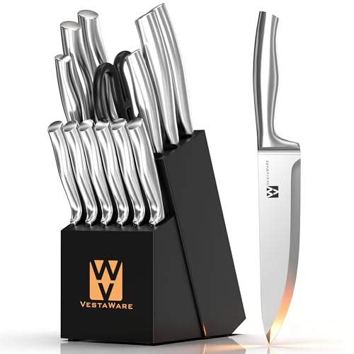 Knife Block Set, Razor-Sharp Kitchen Knife Set, Stainless Steel Knife Set with Block, 14 Pieces Knives Set for Kitchen, Black Chef Knife Sets, Dishwasher Safe, Gifts for Men