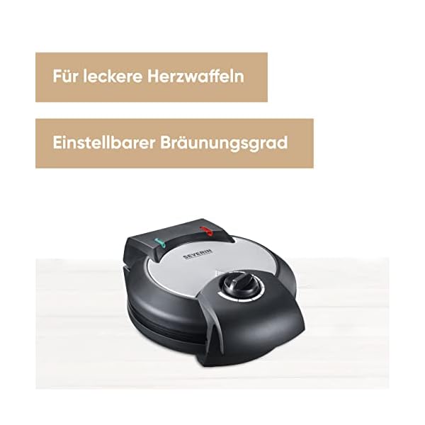 SEVERIN Waffeleisen, Waffeleisen mit Antihaftbeschichtung für klassische Herzwaffeln, platzsparendes Herzwaffeleisen, ca. 1.300 W Leistung, schwarz/ Edelstahl, WA 2103 – Bild 3